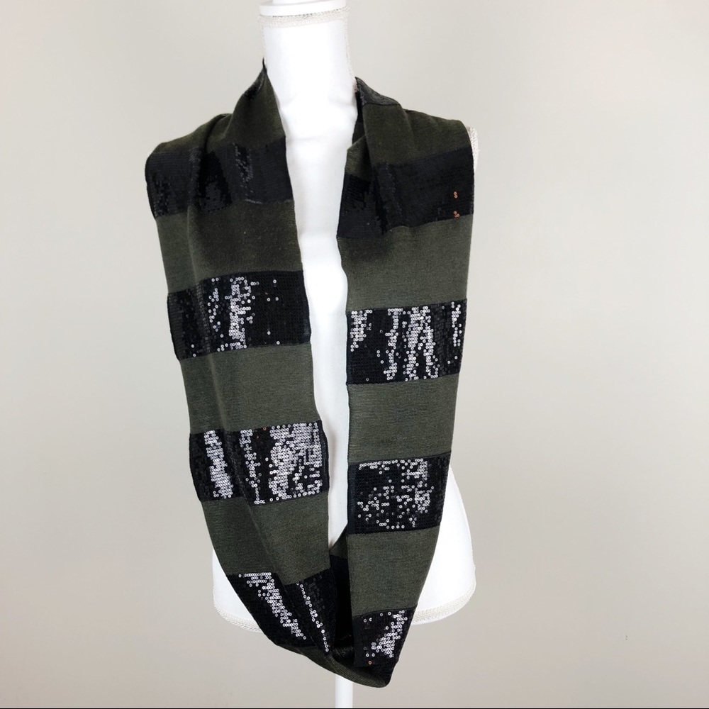 COPY - Alice & Olivia Olive and Black Sequin Stripe Scarf